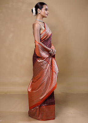 Maroon Katan Silk Saree With Blouse Piece