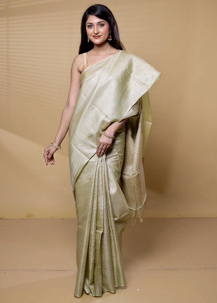 Cream Tussar Silk Saree With Blouse Piece