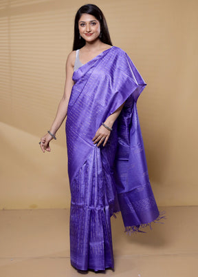 Blue Tussar Silk Saree With Blouse Piece