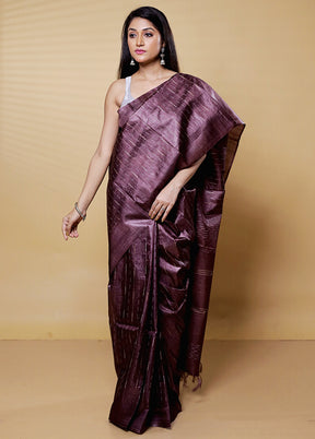 Brown Tussar Silk Saree With Blouse Piece