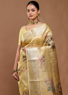 Golden Tissue Silk Saree With Blouse Piece