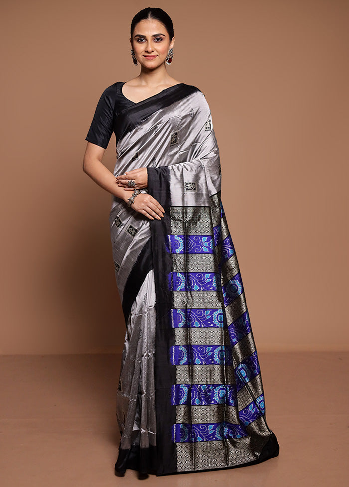 Grey Handloom Bomkai Pure Silk Saree With Blouse Piece