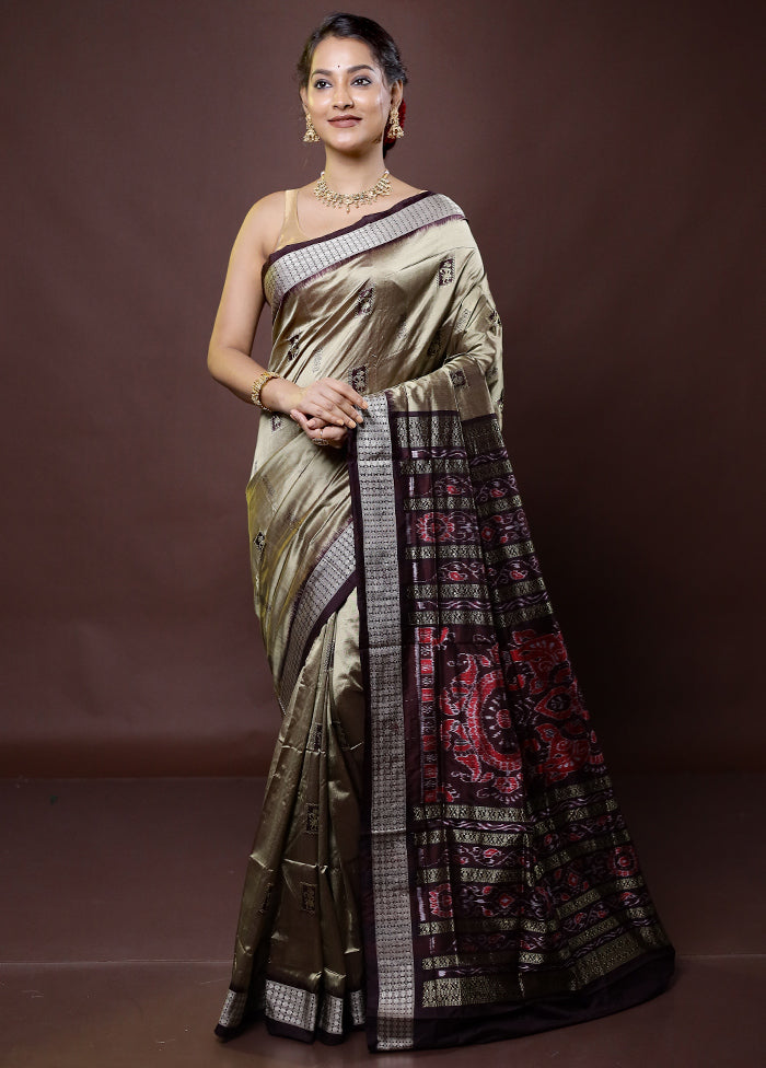 Cream Handloom Bomkai Pure Silk Saree With Blouse Piece