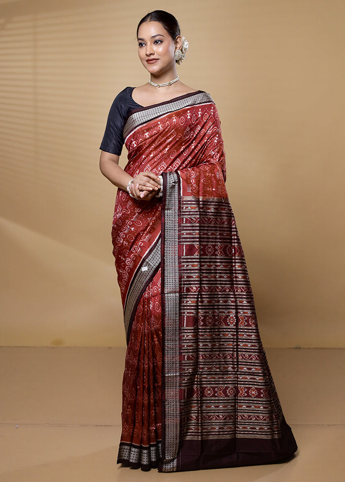 Maroon Handloom Bomkai Pure Silk Saree With Blouse Piece