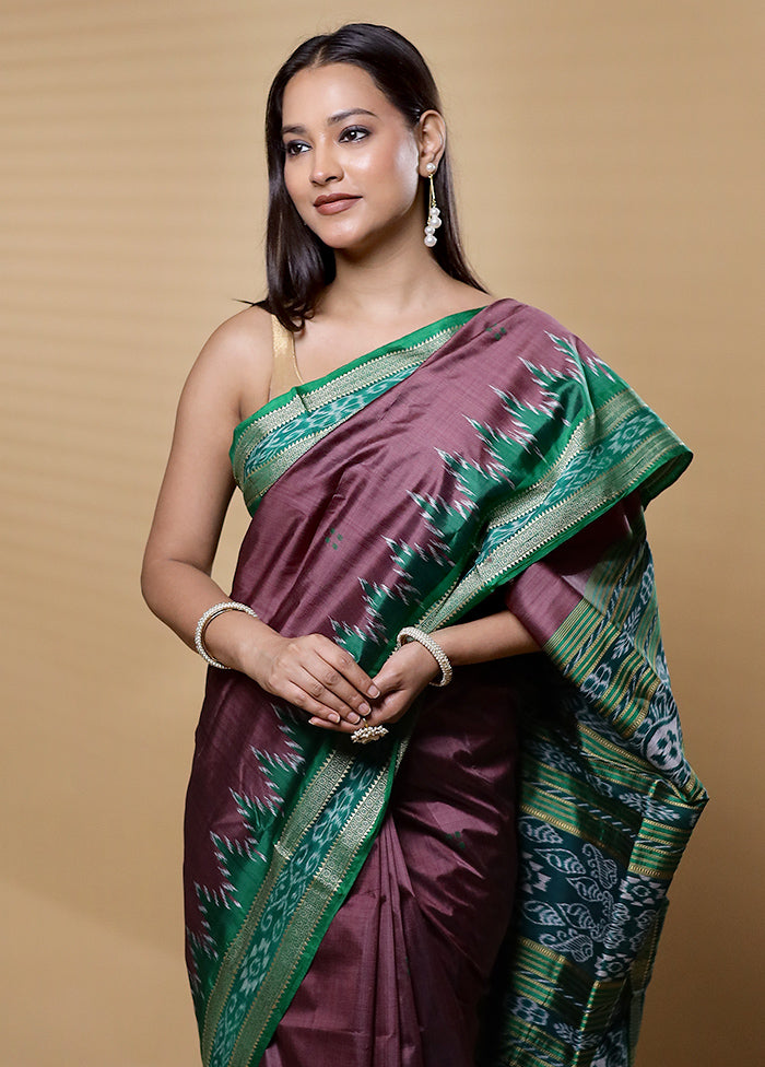 Purple Handloom Patola Pure Silk Saree With Blouse Piece