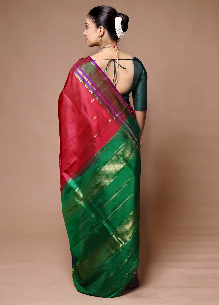 Red Handloom Kanjivaram Pure Silk Saree With Blouse Piece