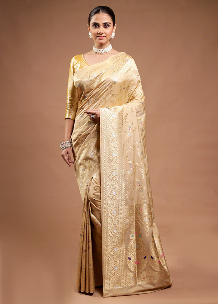 Cream Katan Silk Saree With Blouse Piece