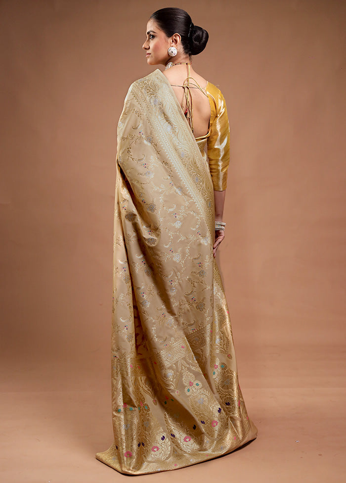 Cream Katan Silk Saree With Blouse Piece