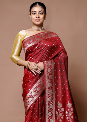 Red Katan Silk Saree With Blouse Piece