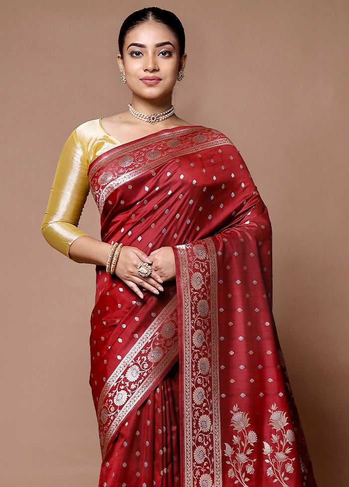 Red Katan Silk Saree With Blouse Piece