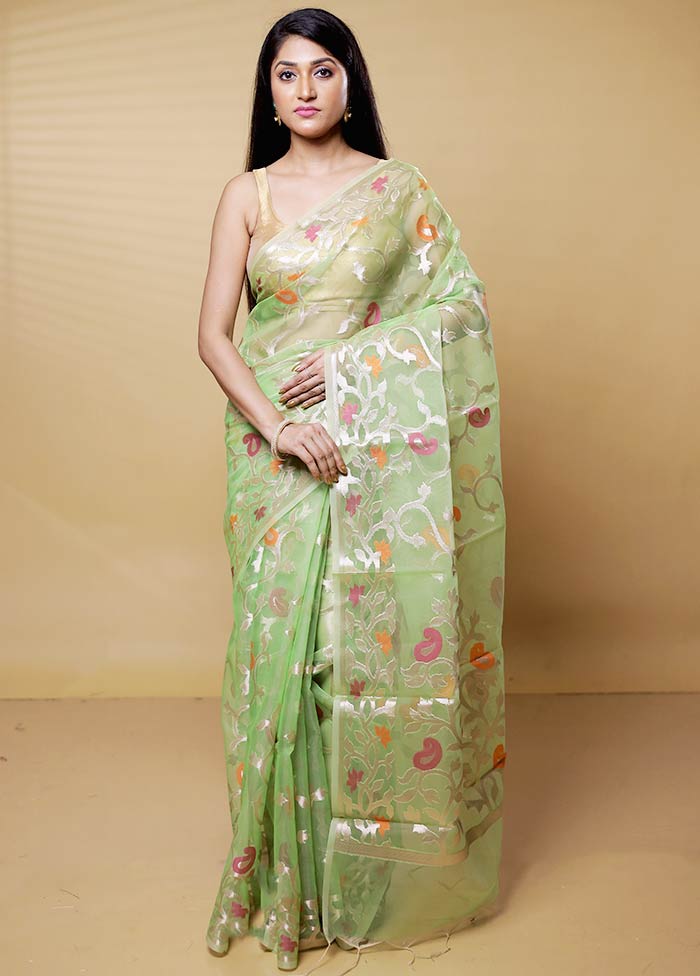 Green Organza Saree With Blouse Piece