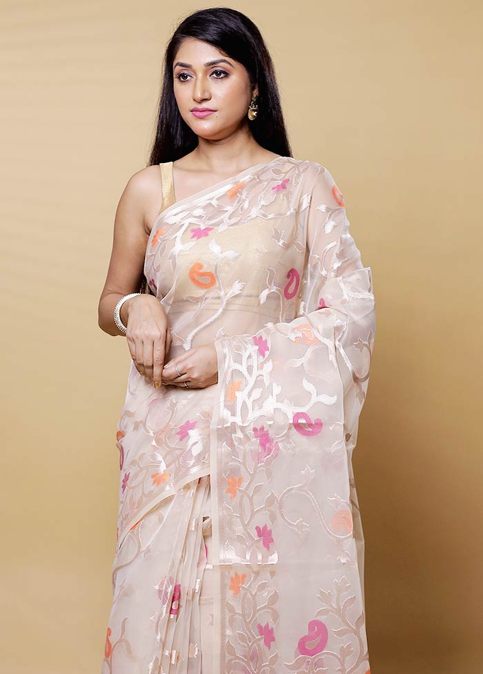 White Organza Saree With Blouse Piece