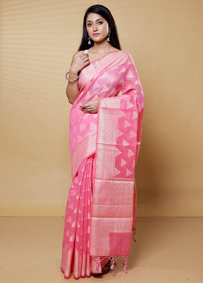 Pink Kora Silk Saree With Blouse Piece