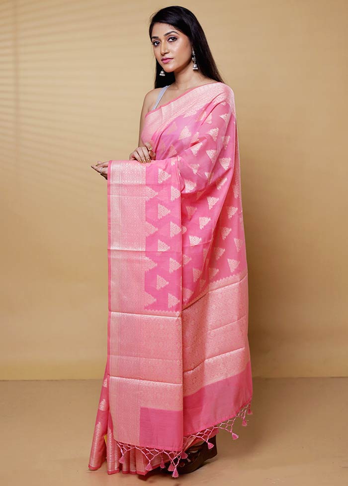 Pink Kora Silk Saree With Blouse Piece