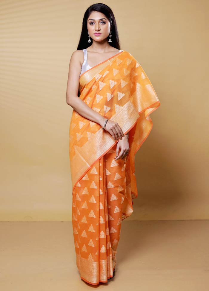 Orange Kora Silk Saree With Blouse Piece