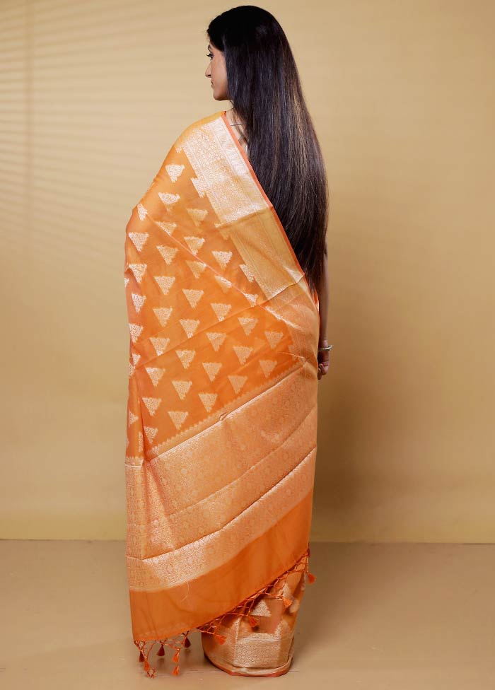 Orange Kora Silk Saree With Blouse Piece