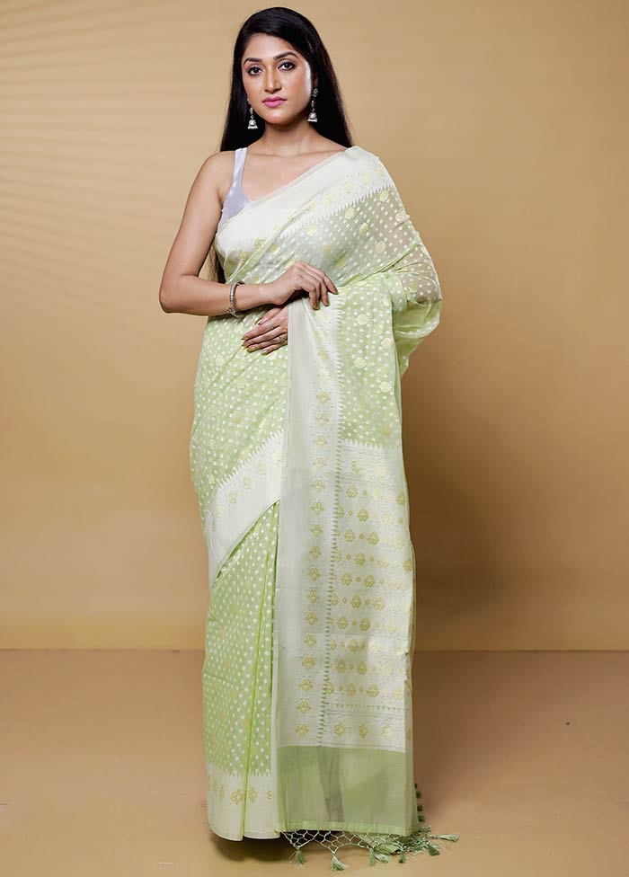 Green Kora Silk Saree With Blouse Piece