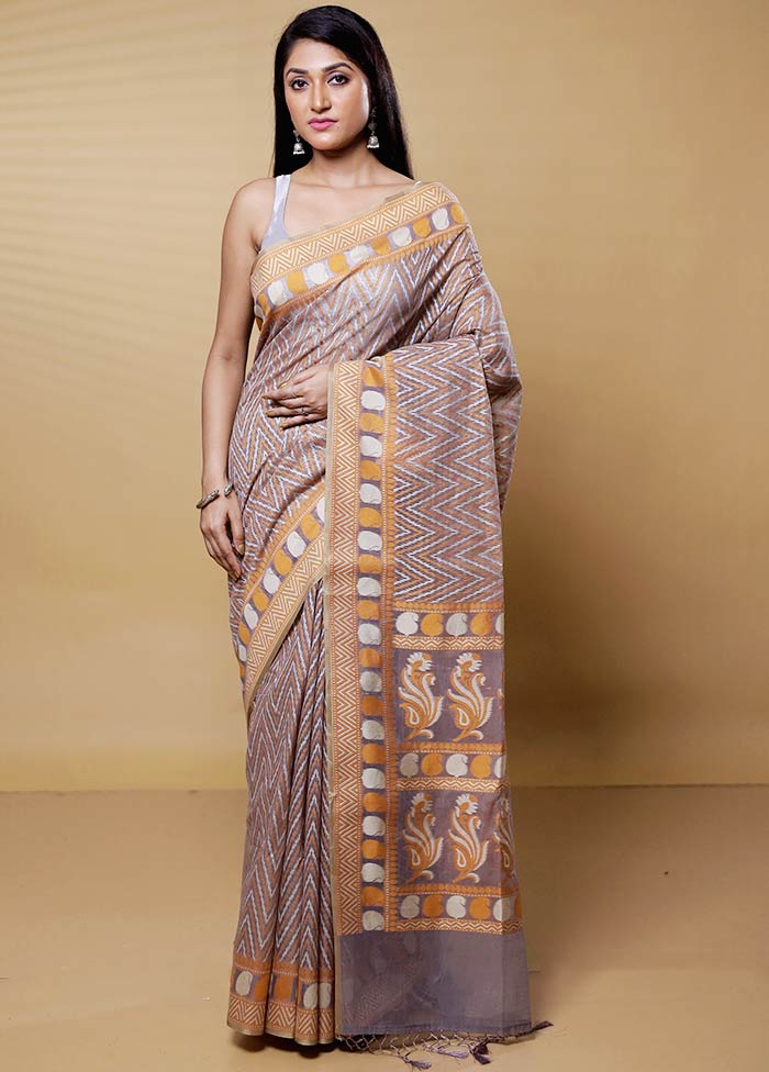 Cream Kora Silk Saree With Blouse Piece