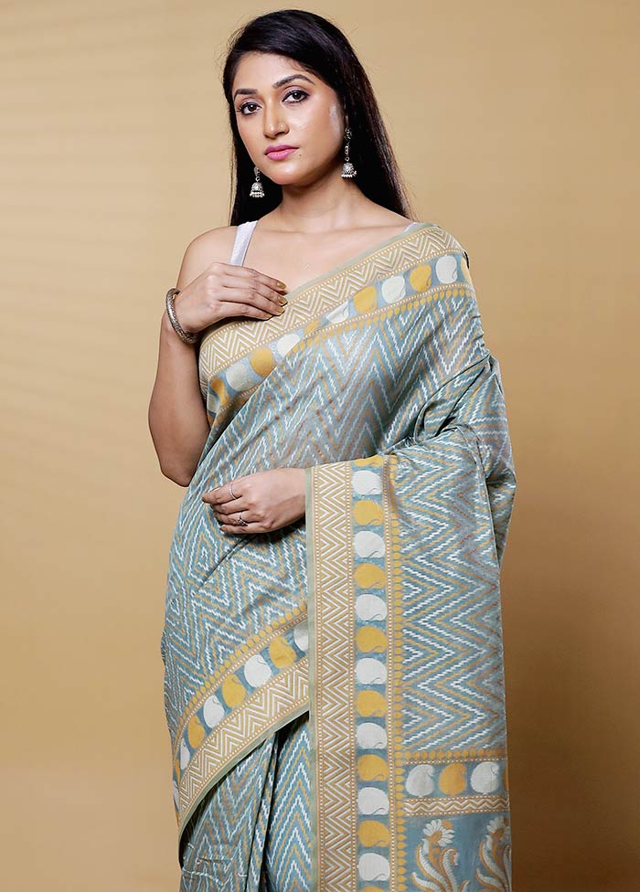 Grey Kora Silk Saree With Blouse Piece