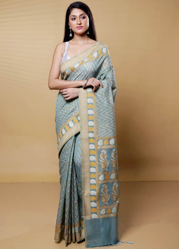 Grey Kora Silk Saree With Blouse Piece