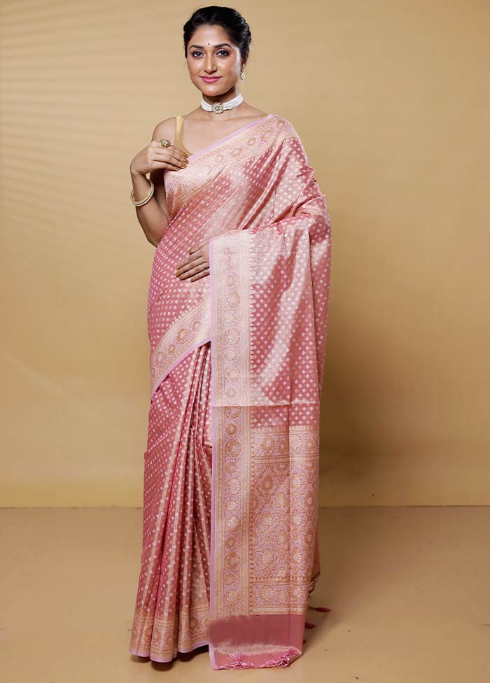 Pink Kora Silk Saree With Blouse Piece