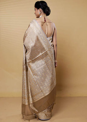 Cream Kora Silk Saree With Blouse Piece