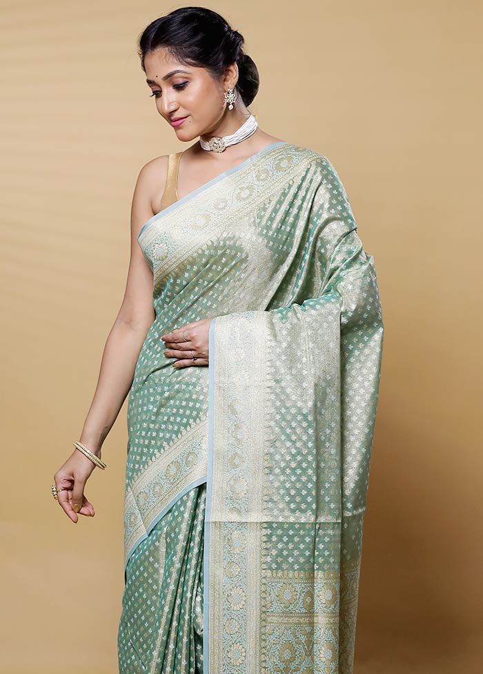 Green Kora Silk Saree With Blouse Piece