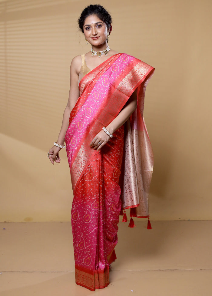 Pink Dupion Silk Saree With Blouse Piece