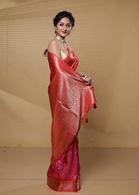 Pink Dupion Silk Saree With Blouse Piece