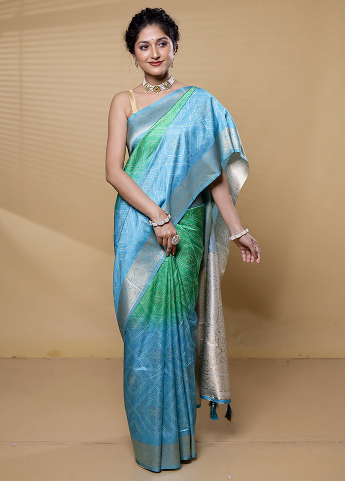 Blue Dupion Silk Saree With Blouse Piece