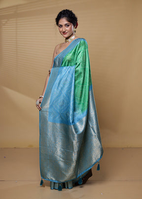 Blue Dupion Silk Saree With Blouse Piece