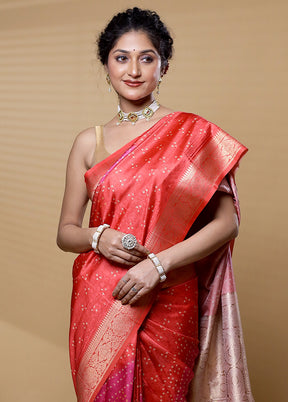 Red Dupion Silk Saree With Blouse Piece