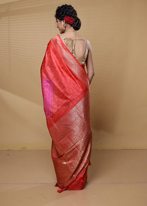 Red Dupion Silk Saree With Blouse Piece