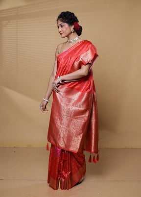 Red Dupion Silk Saree With Blouse Piece