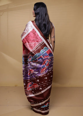 Multicolor Printed Pure Silk Saree Without Blouse Piece