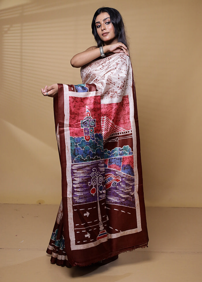 Multicolor Printed Pure Silk Saree Without Blouse Piece