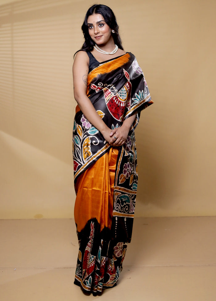 Multicolor Printed Pure Silk Saree Without Blouse Piece