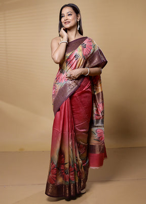 Pink Tussar Silk Saree With Blouse Piece