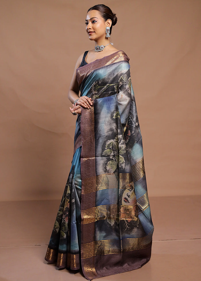 Multicolor Tussar Silk Saree With Blouse Piece