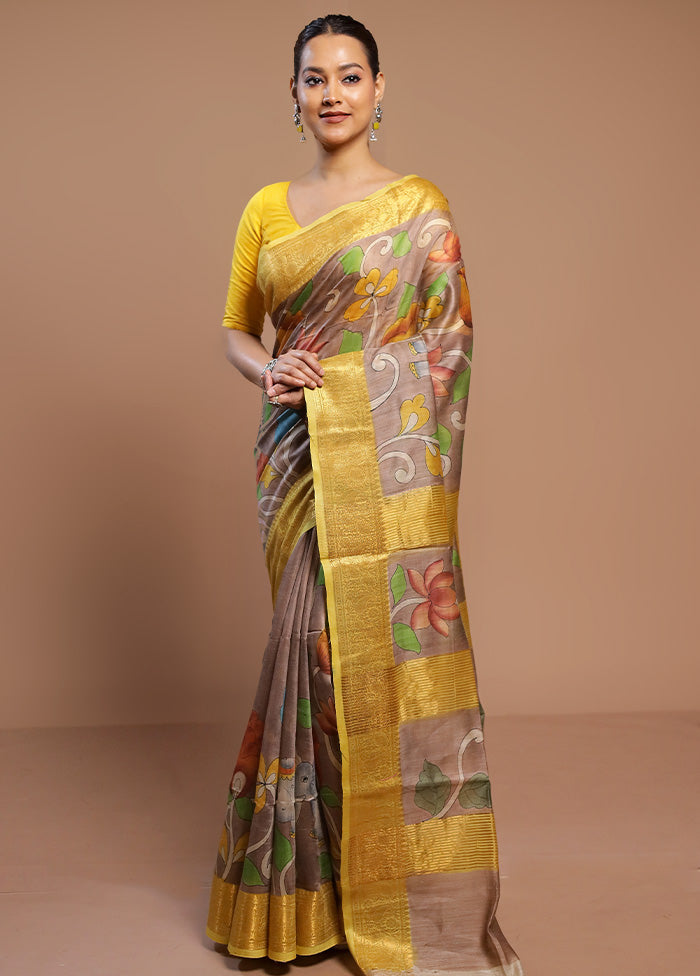 Brown Tussar Silk Saree With Blouse Piece