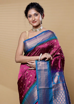 Maroon Kanjivaram Silk Saree With Blouse Piece