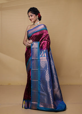 Maroon Kanjivaram Silk Saree With Blouse Piece