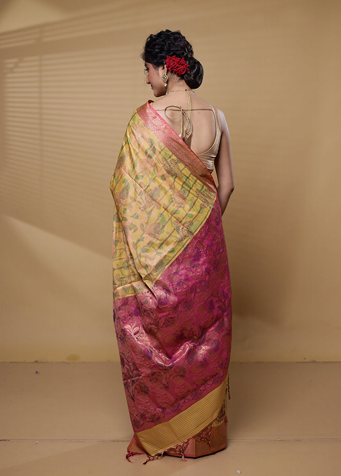 Yellow Dupion Silk Saree With Blouse Piece