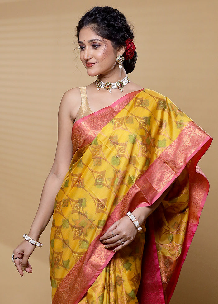 Yellow Dupion Silk Saree With Blouse Piece