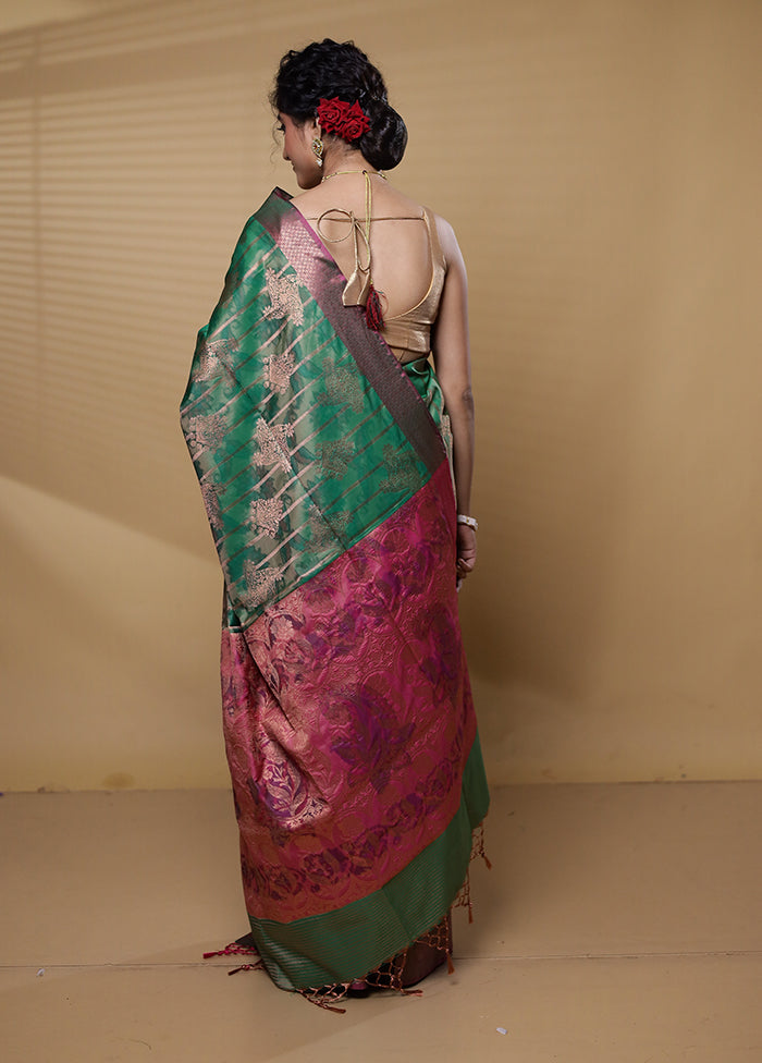 Green Dupion Silk Saree With Blouse Piece