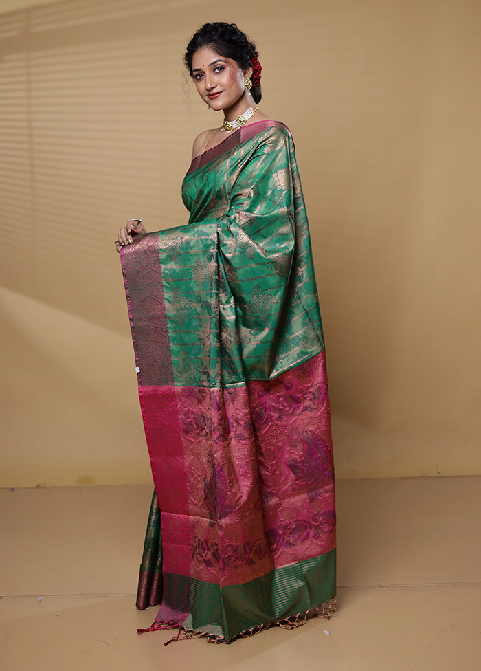 Green Dupion Silk Saree With Blouse Piece