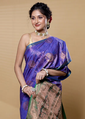 Blue Dupion Silk Saree With Blouse Piece