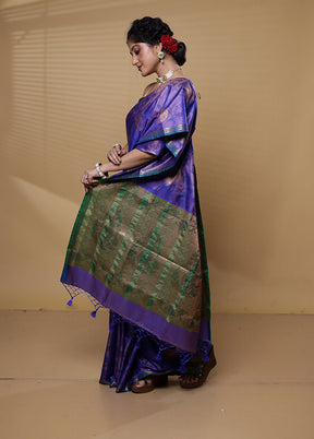 Blue Dupion Silk Saree With Blouse Piece