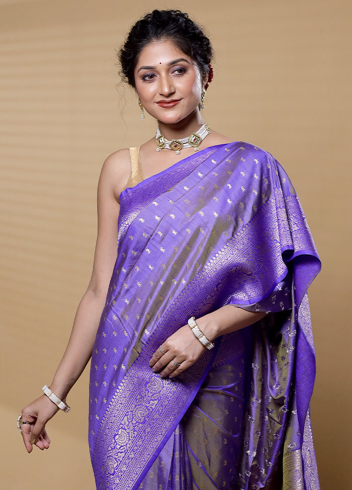 Purple Dupion Silk Saree With Blouse Piece