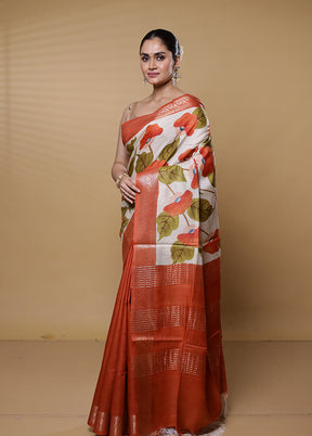 White Tussar Silk Saree With Blouse Piece